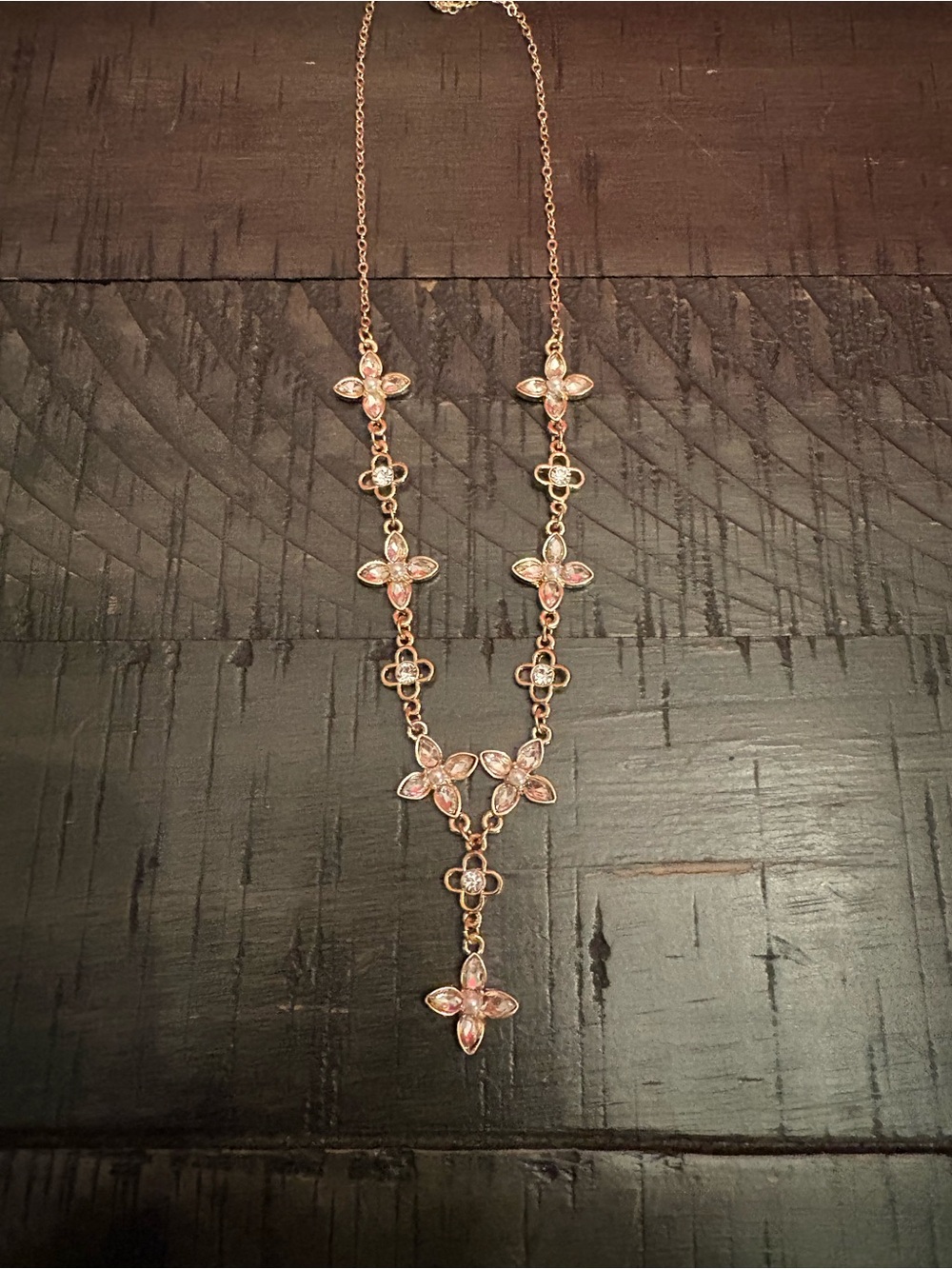 Rose Gold Pink Crystal Floral Drop Necklace Fashion Jewelry